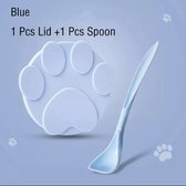 Siliconen Dierenvoer Deksel met Lepel - Kattenvoer Deksel - Blikdeksel - Deksel voor meerdere maten - Blauw