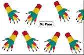 5x Paar handschoenen vingerloze rood/geel/groen - Themaparty - Thema feest carnaval party festival Limburg