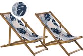 ANZIO - Strandstoel set van 2 - Lichthout/Blauw/Palm - Polyester