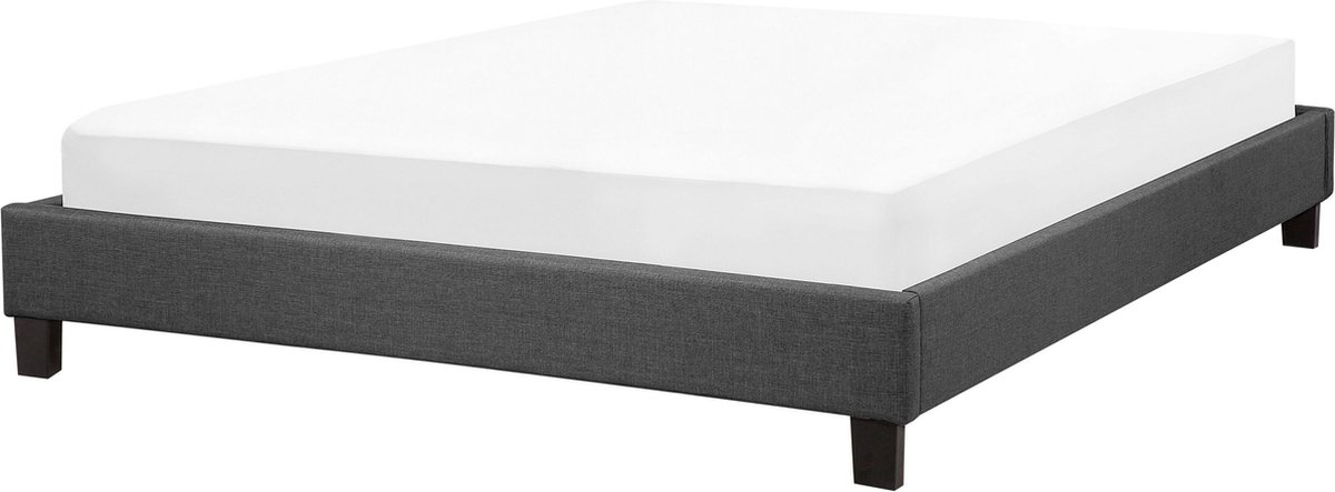 Beliani ROANNE - Tweepersoonsbed - Donkerhout - 160 x 200 cm - Polyester Grijs