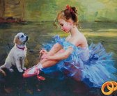 Diamond painting 40 x 50 CM canvas - 43.5 x 32.5 painting - 5D - Balletdanseres met hond
