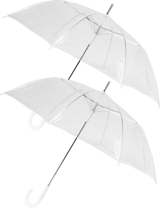 2x Transparante paraplu's met kunststof handvat 90 cm - Regenbescherming 2 stuks