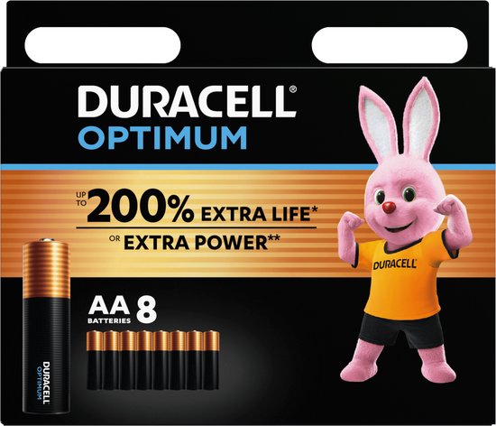 Duracell Optimum AA Alkaline Batterijen, 1,5 V LR6 MN1500 - 8 stuks