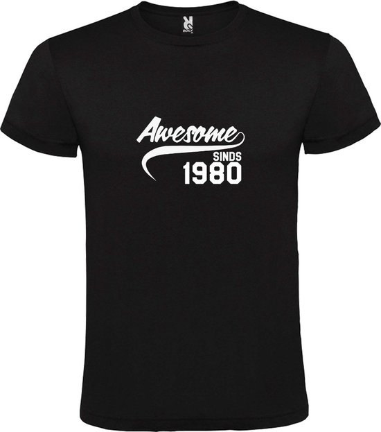 Zwart T-Shirt met “Awesome sinds 1980 “ Afbeelding Wit Size XL