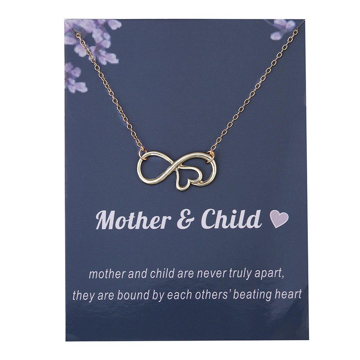 Bixorp Luck Gouden Dames Ketting met Oneindigheidsteken en Hartje - "Mother & Child" - 45/50cm - Cadeau voor Vrouw - Goudkleurig