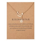 Bixorp Luck Gouden Dames Ketting met Halve Maan & Ster - " Rising Star" - 45/50cm - Cadeau voor Vrouw - Goudkleurig