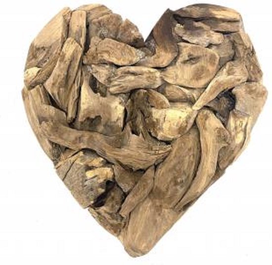 Houten hart - Hart van hout drijfhout - Decohanger groot houten hart - Houten hart vergrijsd hout.