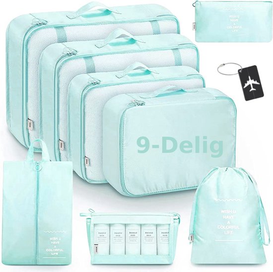 BOTC Packing Cubes Set 9-Delig – Kleding organizer voor koffers, tassen en backpack - Turquoise