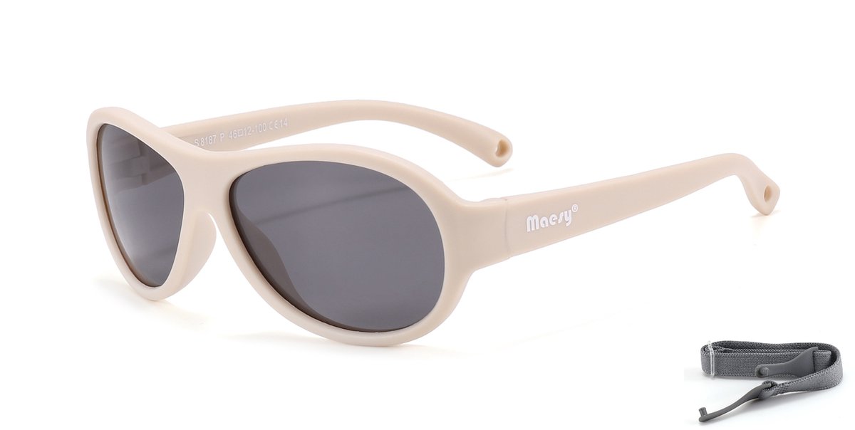 Maesy - baby zonnebril Joya - 0-2 jaar - flexibel buigbaar - verstelbaar elastiek - gepolariseerde UV400 bescherming - jongens en meisjes - babyzonnebril ovaal - beige ecru