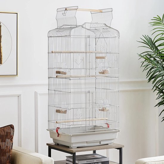 Papa simba Vogelkooi ,volière ,vogelkooi met draagbaar handvat met 4 voerbakken ,3 zitstokken, 46 x 35 x 92 cm , lichtgrijs , HMTM-BC-10001-Grey