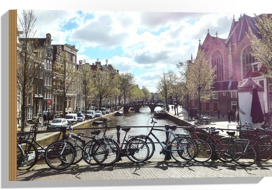 WallClassics - Hout - Gracht in de Stad - 60x40 cm - 9 mm dik - Foto op Hout (Met Ophangsysteem)