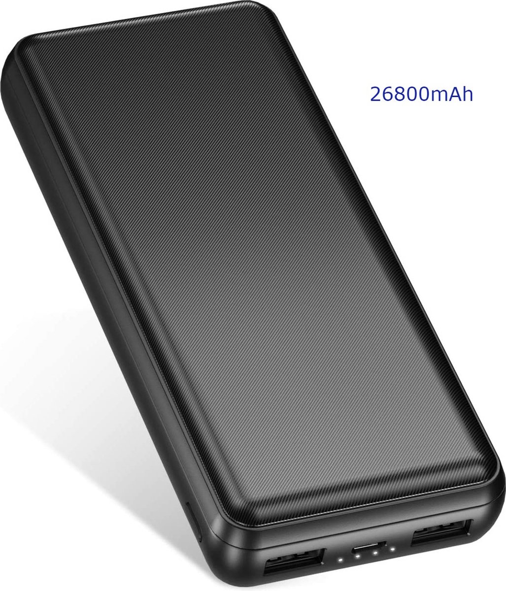 Poweradd Powerbank 26800 mAh, externe accu, 2 USB-uitgangen met 2,4 A snel opladen - draagbare oplader - Zwart