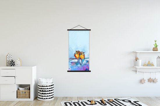 Porte-affiche avec Poster 60x120 cm - Affiche scolaire - Peinture - Peinture à l'huile - Vogel - Branche - Affiche textile - Lattes noires