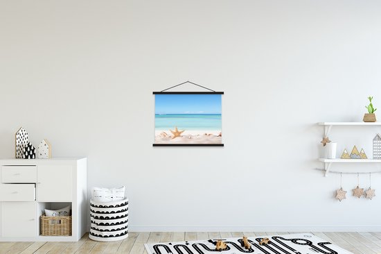 Porte-affiche avec affiche - Affiche scolaire - Plage - Mer - Coquillages - Étoile de mer - 40x30 cm - Lattes noires