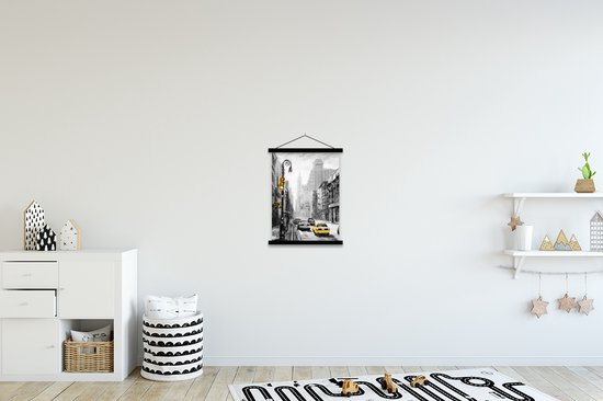 Porte-affiche avec affiche - Affiche scolaire - Peinture - Peinture à l'huile - Ville - Voiture - 40x53 cm - Lattes noires