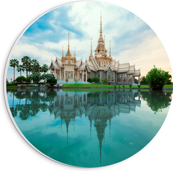 WallClassics - PVC Schuimplaat Muurcirkel - Boeddhisitsche Tempel - Thailand - 20x20 cm Foto op Muurcirkel (met ophangsysteem)