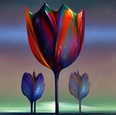 JJ-Art (Aluminium) 100x100 | Tulp abstract - bloem kleurrijk - felle kleuren kunst - kleurrijk - woonkamer - slaapkamer | natuur landschap vierkant, modern, rood, geel, blauw, groen | Foto-Schilderij, dibond, metaal wanddecoratie | KIES JE MAAT