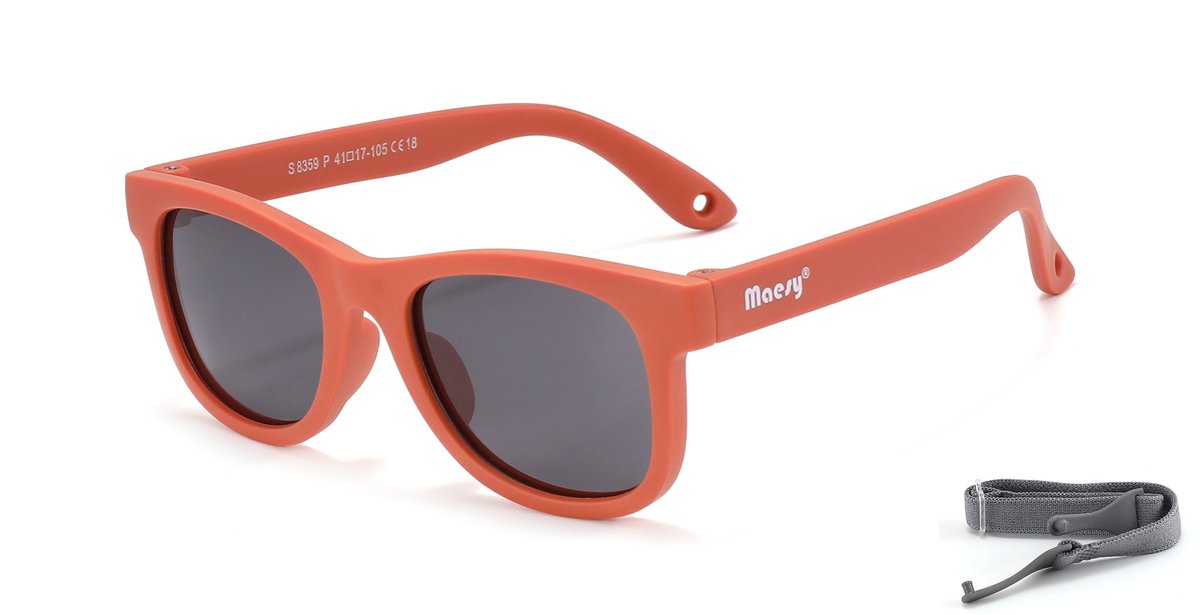 Maesy - baby zonnebril Indi - 0-2 jaar - flexibel buigbaar - verstelbaar elastiek - gepolariseerde UV400 bescherming - jongens en meisjes - babyzonnebril vierkant - terracotta brique