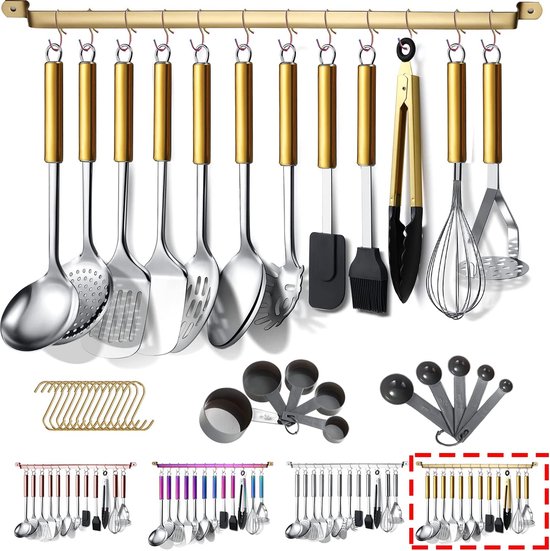 Keukengerei-set met standaard, houten keukengerei voor de
