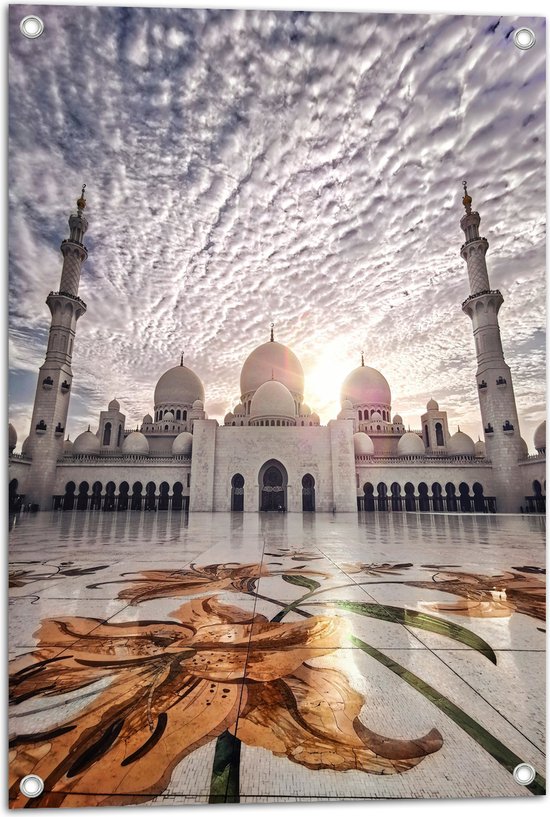 WallClassics - Tuinposter – Moskee in Abu Dhabi - Sjeik Zayed Moskee - 50x75 cm Foto op Tuinposter (wanddecoratie voor buiten en binnen)
