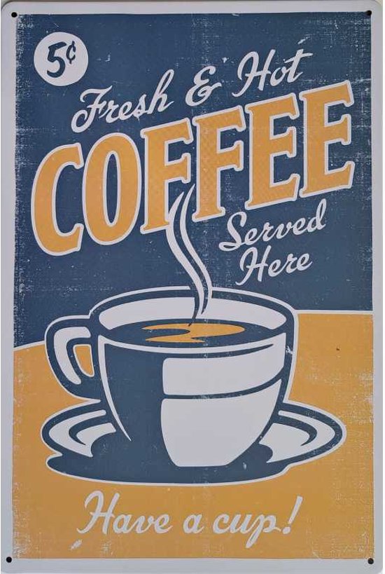 Foto: Metalen wandbord fresh coffee koffie 20 x 30 cm