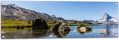 Tuinposter – Rotsen in Bevroren Water in Landschap - 120x40 cm Foto op Tuinposter (wanddecoratie voor buiten en binnen)