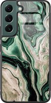 Casimoda® hoesje - Geschikt voor Samsung Galaxy S22+ - Groen marmer / Marble - Luxe Hard Case Zwart - Backcover telefoonhoesje - Groen