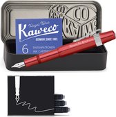 Kaweco - Cadeauset - 4delig - Kaweco AL SPORT Fountain Pen RED vulpen - Medium - Nostalgic Octagonal Clip Chrome - Zwart Vintage blikje - Doosje Royal Blue - Doosje zwarte Vullingen