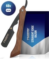 Couteau de barbier Trazory® avec 60 Lames de rasoir - Shavette - Rasoir ouvert Classique - Couteau de coiffure - Rasoir droit