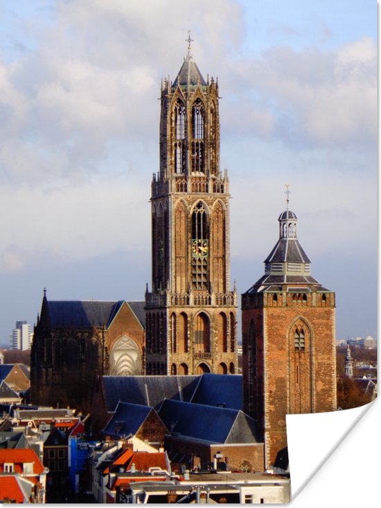 Domtoren in de Nederlandse stad Utrecht Poster 120x160 cm - Foto print op Poster (wanddecoratie woonkamer / slaapkamer) / Europese steden Poster XXL / Groot formaat!
