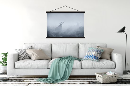 Affiche école Cerf dans la brume lattes plates noir 120x80 cm - Tirage photo sur affiche textielposter (décoration murale salon / chambre)