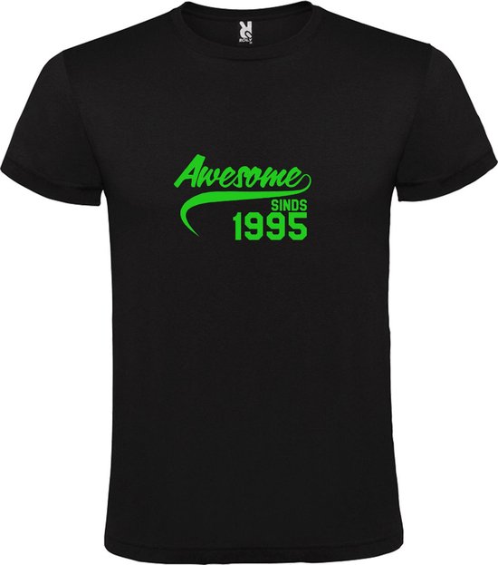 Zwart T-Shirt met “Awesome sinds 1995 “ Afbeelding Neon Groen Size XXXXXL