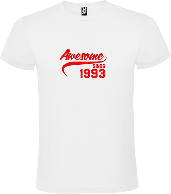 Wit T-Shirt met “Awesome sinds 1993 “ Afbeelding Rood Size XXXXXL