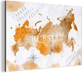 Wanddecoratie Metaal - Aluminium Schilderij Industrieel - Rusland - Wereldkaart - Goud - 60x40 cm - Dibond - Foto op aluminium - Industriële muurdecoratie - Voor de woonkamer/slaapkamer