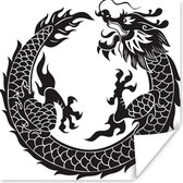 Poster Zwart-wit illustratie van een Chinese draak - 50x50 cm