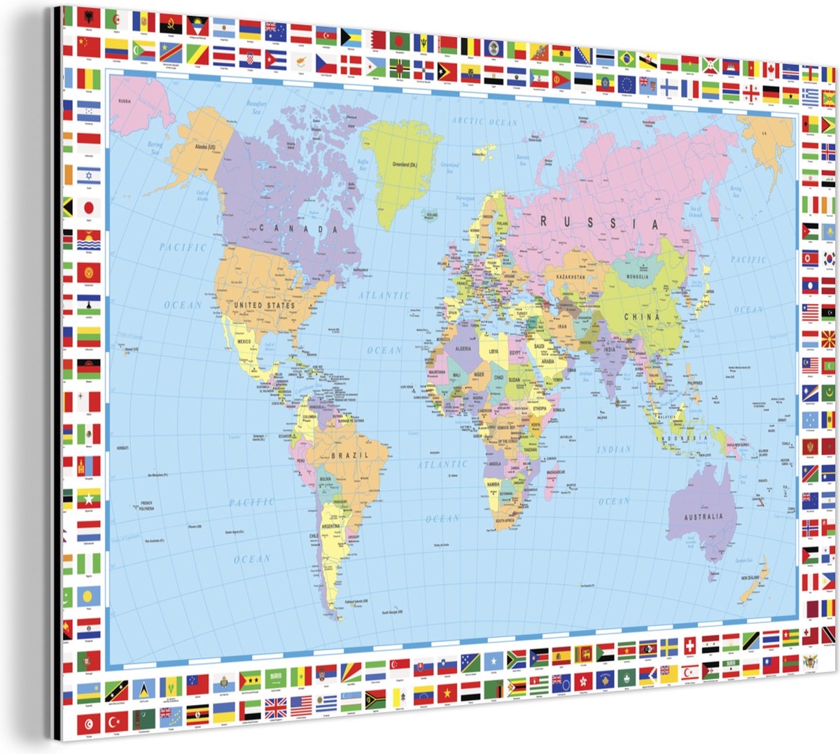 Une carte du monde avec tous les drapeaux Aluminium 90x60 cm