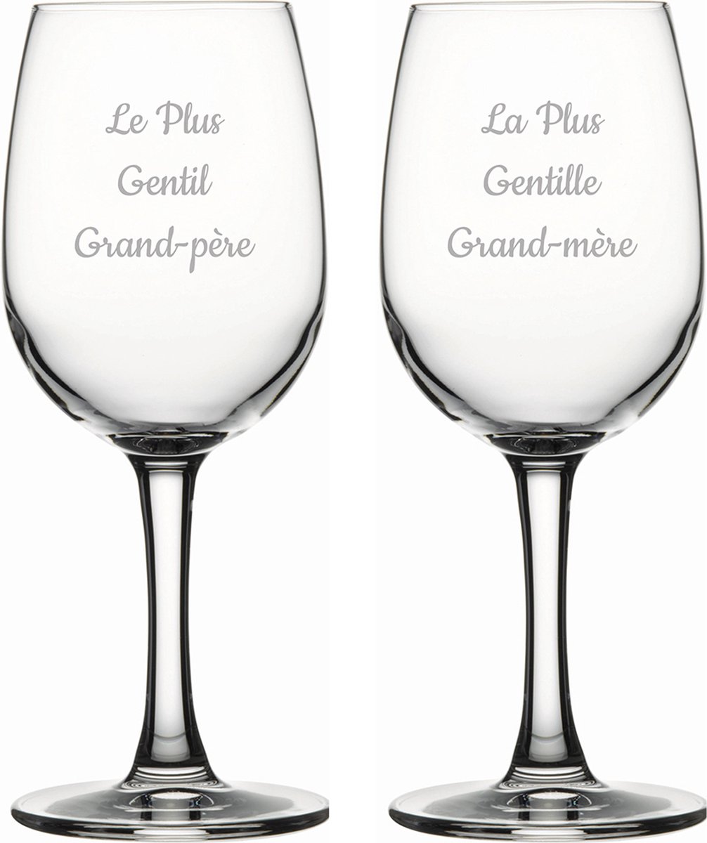 Witte wijnglas gegraveerd - 26cl - Le Plus Gentil Grand-père & La Plus Gentille Grand-mère