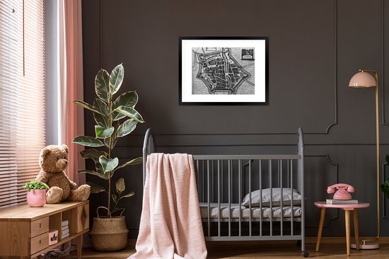 Cadre photo avec affiche Zwart Wit- Plan de la ville - Dokkum - Zwart Wit - 80x60 cm - Cadre pour affiche