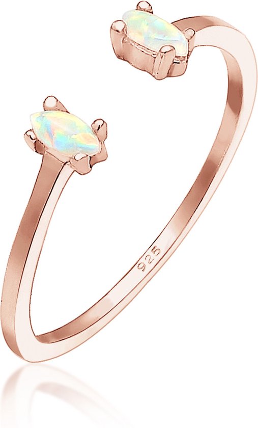 Elli Dames Ring Dames Ovaal Geo-Opaal Open Verstelbaar in 925 Sterling Zilver Rose Goud Geplateerd