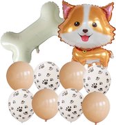 10-delige honden ballonnen set Cute Dog zalm wit zwart - hond - dog - huisdier - ballon - puppy