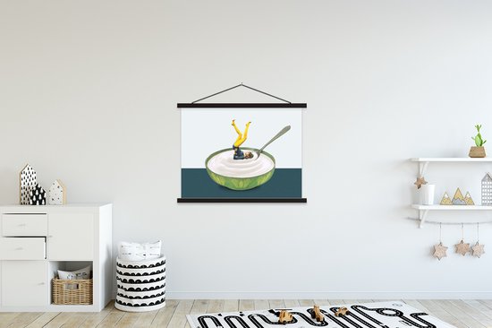Posterhanger incl. Poster 150x113 cm - Schoolplaat - Yoghurt - Yoga - Retro - Textielposter - Zwarte latten