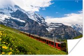 Poster Een rode trein in de Alpen - 180x120 cm XXL