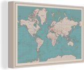 Canvas Schilderij Wereldkaart - Vintage - Blauw - Atlas - Schilderijen op canvas - 30x20 - Muurdecoratie