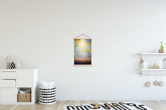 Porte-affiche avec affiche - Affiche scolaire - Forêt - Brouillard - Automne - 40x60 cm - Lattes vierges