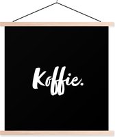 Posterhanger incl. Poster 120x120 cm - Schoolplaat - Koffie - Drinken - Quotes - Tekst - Textielposter - Blanke latten