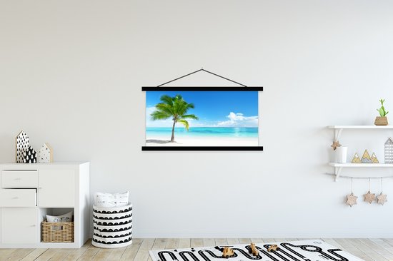 Porte-affiche avec affiche - Affiche scolaire - Palmier - Plage - Mer - Été - 120x60 cm - Lattes noires