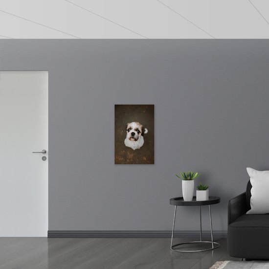 PVC Schuimplaat- Klein Hondje Kijkt omhoog - 50x75 cm Foto op PVC Schuimplaat