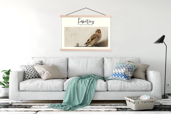 Posterhanger incl. Poster 150x100 cm - Schoolplaat - Het puttertje - Carel Fabritius - Schilderij - Textielposter - Blanke latten