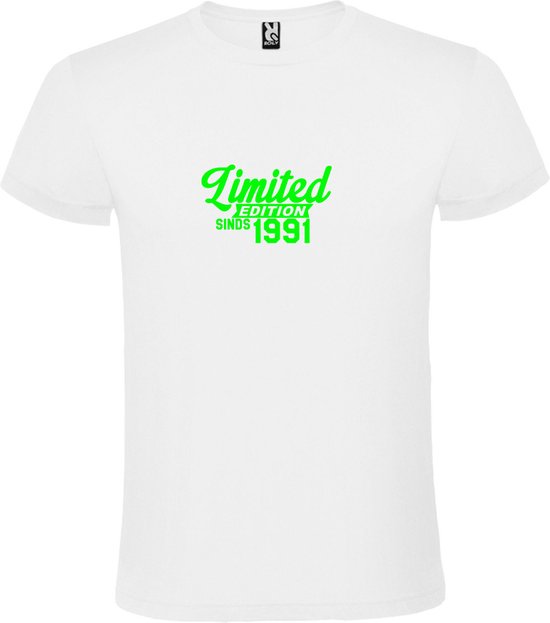 Wit T-Shirt met “Limited sinds 1991 “ Afbeelding Neon Groen Size XXXXL