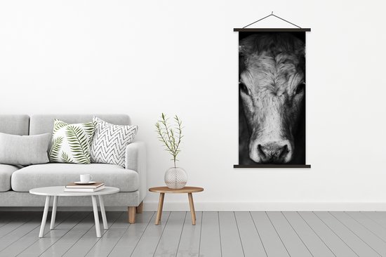Porte-affiche avec affiche - Affiche scolaire - Animaux - Vache - Zwart - Wit - Tête de vache - 90x180 cm - Lattes noires